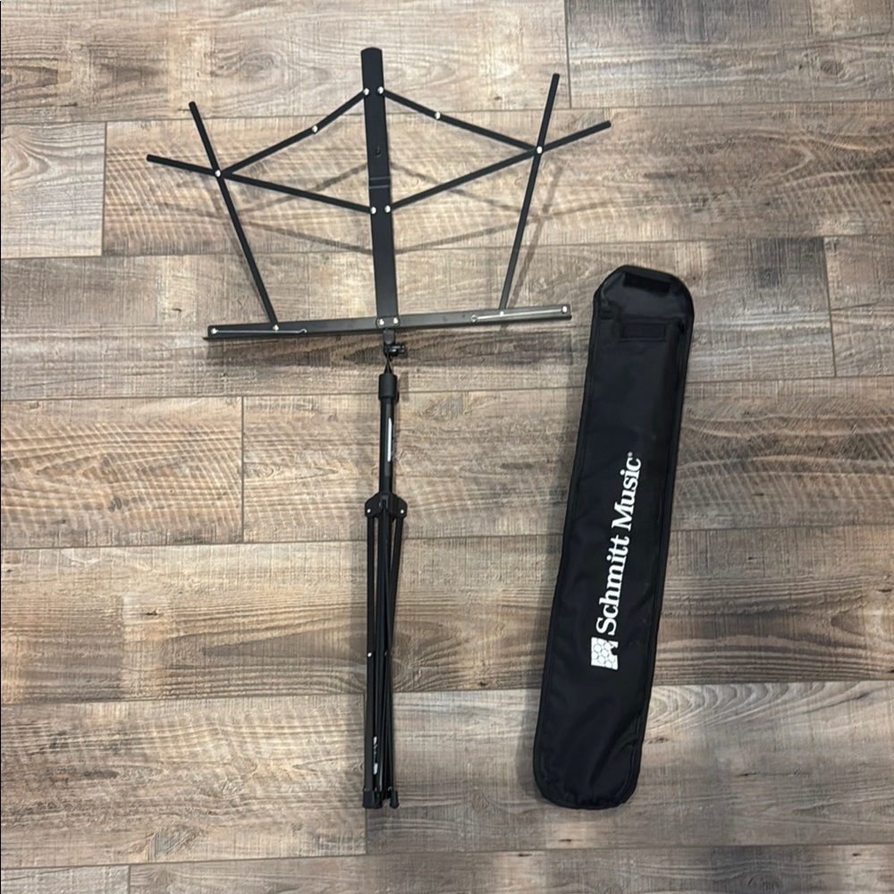 Black Music Stand with Carrying Case Schmitt Music Adjustable